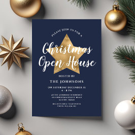 Festliches Navy Blue Star Weihnachtshaus Einladung