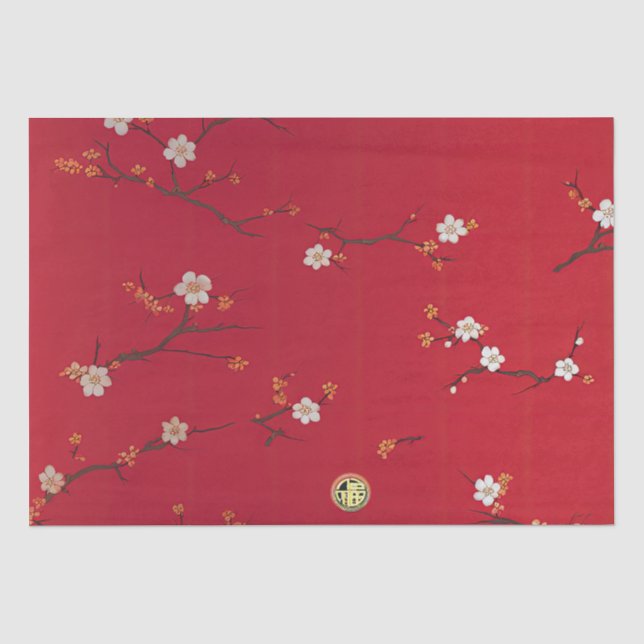 Festliches Neujahr Kaiser Roter Kirschblossom Seidenpapier (Vorderseite)