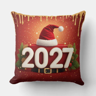 Festliches Neujahrsdesign 2027   Rot Gold Weihnach Kissen