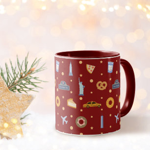 Festliches New York City Muster Weihnachten Rot Tasse