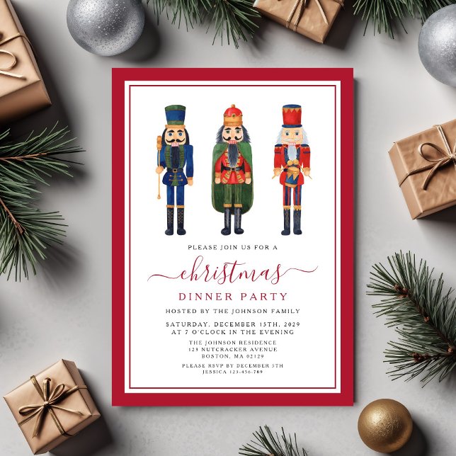 Festliches Nutcracker Weihnachtsessen Party Einladung (Festive Nutcracker Christmas Dinner Party Invitation)