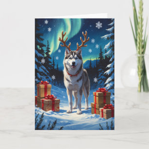 Festliches Ölbild eines sibirischen Huskys mit Ges Karte