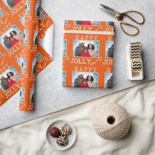 Festliches Orange Fröhliches Frohe Weihnachten Fam Geschenkpapier