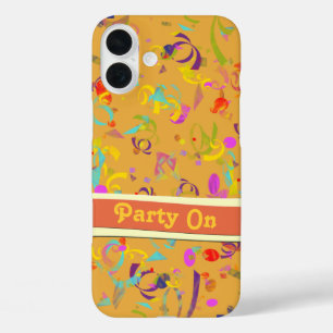 Festliches Party Confetti Toss über Orange Custom iPhone 16 Plus Hülle