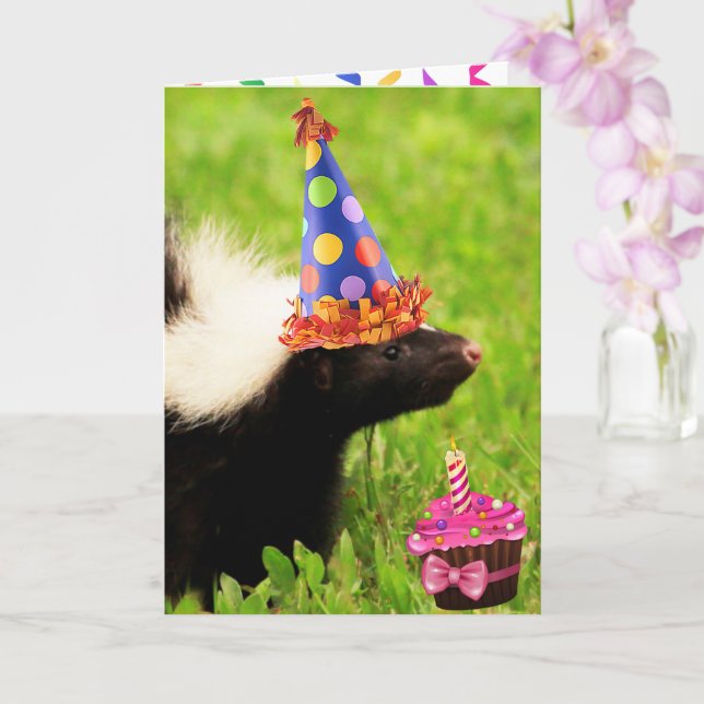 Festliches Party Skunk Geburtstag Karte (Orchidee)