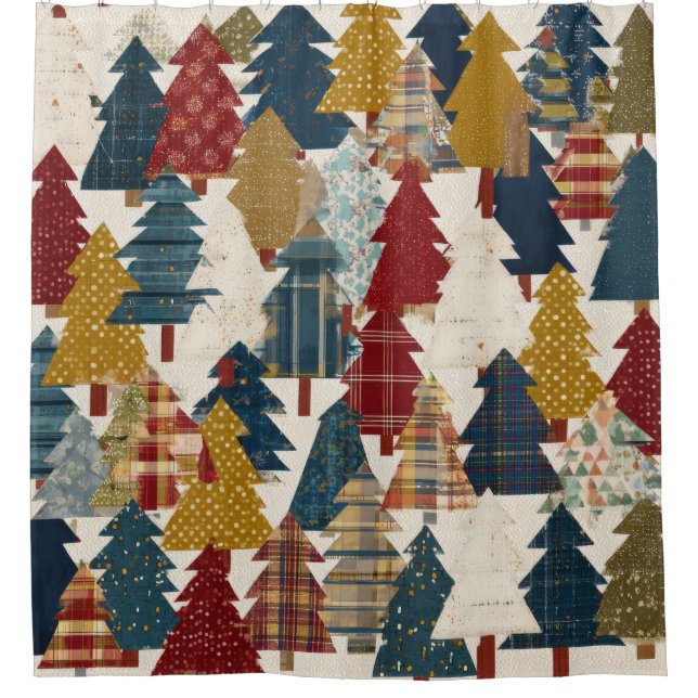 Festliches Patchwork-Weihnachtsbaum-Muster (2) Duschvorhang (Vorderseite)