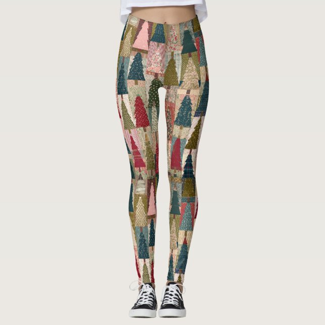 Festliches Patchwork-Weihnachtsbaum-Muster (3) Leggings (Vorderseite)