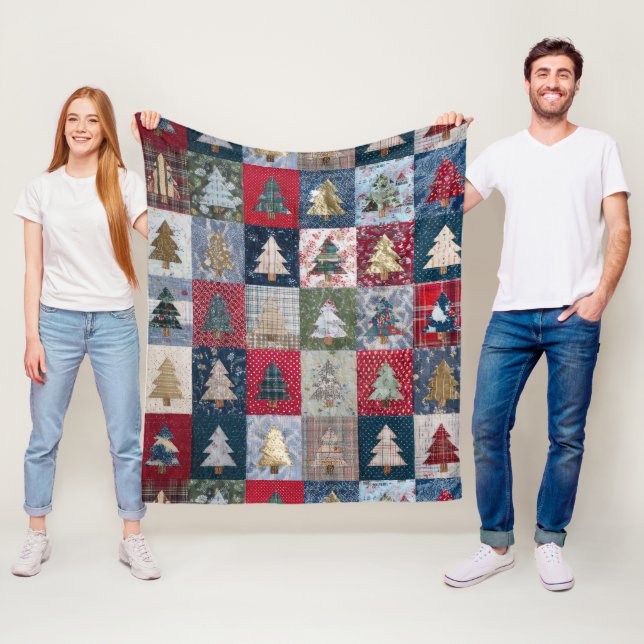 Festliches Patchwork-Weihnachtsbaum-Muster (4) Fleecedecke (Beispiel)