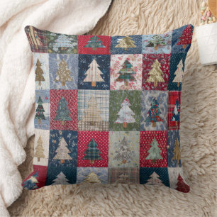 Festliches Patchwork-Weihnachtsbaum-Muster (4) Kissen