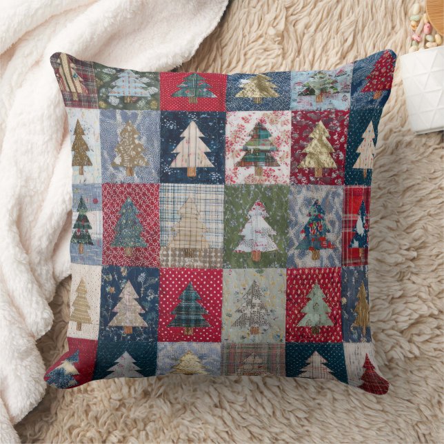 Festliches Patchwork-Weihnachtsbaum-Muster (4) Kissen (Decke)