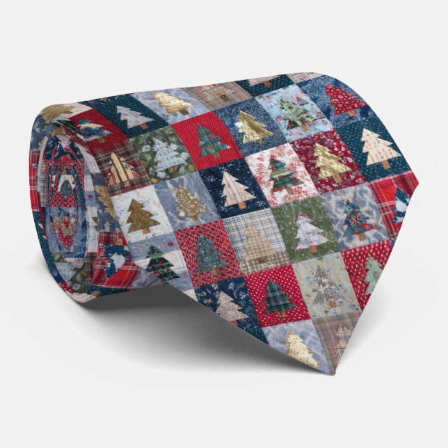 Festliches Patchwork-Weihnachtsbaum-Muster (4) Krawatte (Gerollt)