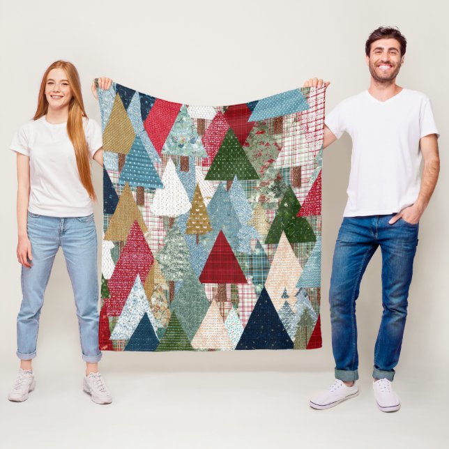 Festliches Patchwork-Weihnachtsbaum-Muster Fleecedecke (Beispiel)