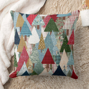 Festliches Patchwork-Weihnachtsbaum-Muster Kissen