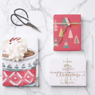 Festliches personalisiertes Heißer Kakao Weihnacht Geschenkpapier Set
