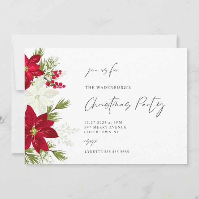 Festliches Poinsettia Weihnachtsfest - Party Einladung (Vorderseite)