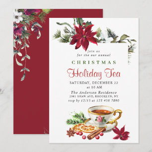 Festliches Poinsettia Weihnachtsfest Tea Party Einladung