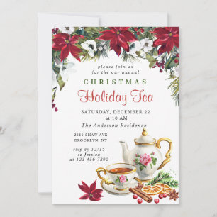 Festliches Poinsettia Weihnachtsfest Tea Party Einladung