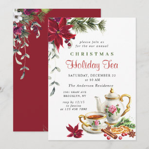 Festliches Poinsettia Weihnachtsfest Tea Party Einladung