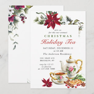 Festliches Poinsettia Weihnachtsfest Tea Party Einladung