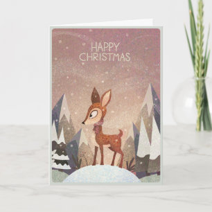 Festliches Reh. Tiefes und verschneites Weihnachts Karte
