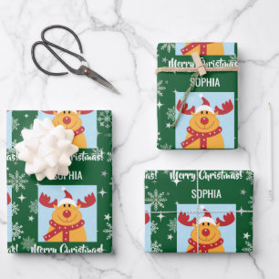 Festliches Rentier Rudolph Schneepersonal Weihnach Geschenkpapier Set