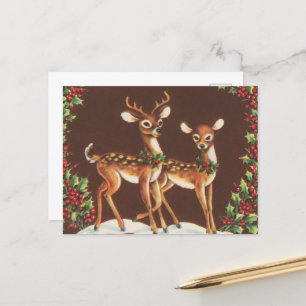 festliches retro vintage Weihnachtsrentier Postkarte