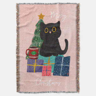 Festliches Rosa Frohe Weihnachten Süße Katze Kaffe Decke