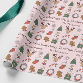 Festliches Rosa Frohe Weihnachten Süßes Feiertagsm Geschenkpapier