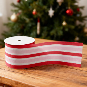 Festliches Rosa-Rot-Gestreift Weihnachten Ripsband