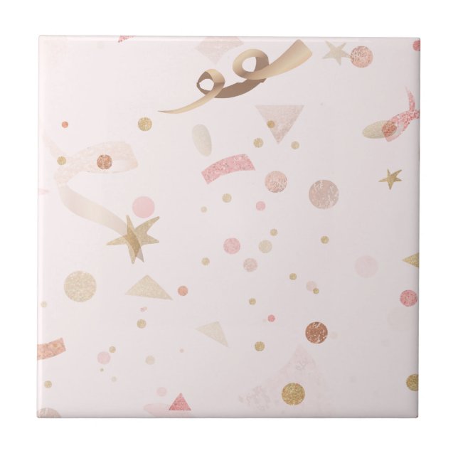 Festliches rosa und goldenes Muster Fliese (Vorderseite)