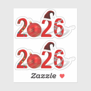 Festliches Rot Frohe Weihnachten Neujahr 2026 Aufkleber