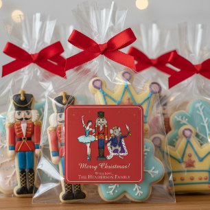 Festliches Rot Fröhliche Weihnachten Nussknacker B Quadratischer Aufkleber