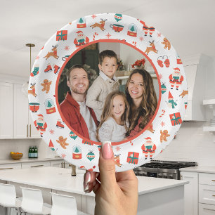 Festliches Rot Grün Familienfoto Weihnachten Pappteller