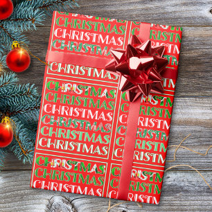 Festliches Rot Grün Retro-Typografie Weihnachten Geschenkpapier