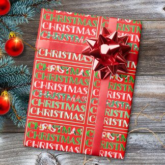 Festliches Rot Grün Retro-Typografie Weihnachten Geschenkpapier