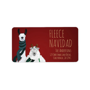 Festliches Rot Lustiges Lama & Schaf ‘Fleece Navid Adressaufkleber