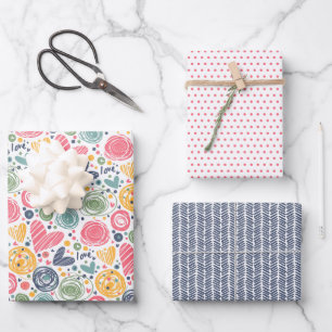 Festliches Rot Pfirsich Errötung Rosa Blau Herz Mu Geschenkpapier Set