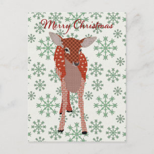 Festliches Rot Reh Grün Schneeglöckchen Weihnacht Postkarte
