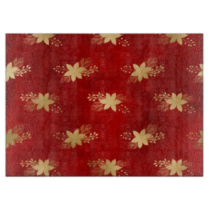 Festliches Rot und Gold Folie Winter-Poinsettie Schneidebrett