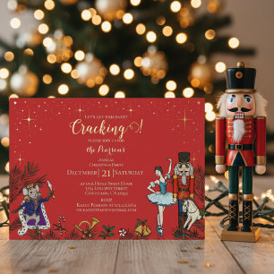 Festliches Rot- und Gold-Nussknacker-Weihnachtspar Folieneinladung