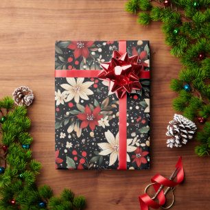 Festliches Rot-Weißes Weihnachtsstern-Weihnachtsfe Geschenkpapier