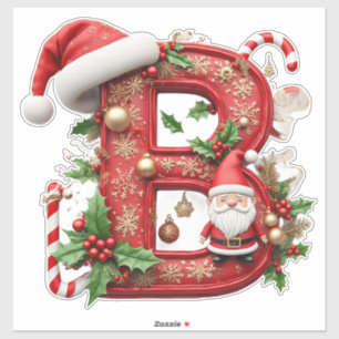 Festliches rotes Buchstaben-B-Dekor mit Santa Aufkleber
