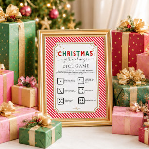 Festliches rotes Weihnachtsgeschenketausch-Würfels Poster