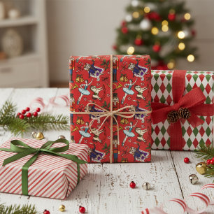 Festliches rotes Weihnachtszeit-Nussknacker Geschenkpapier Set