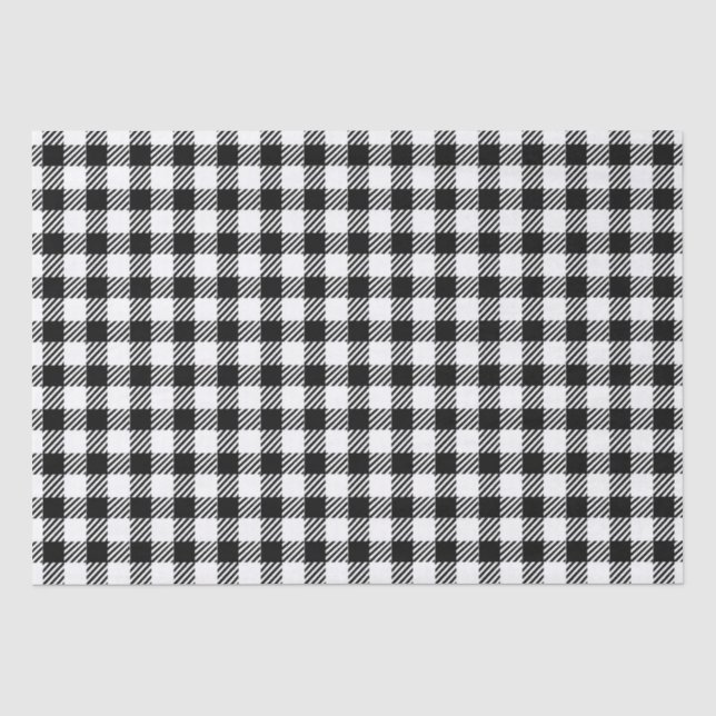 Festliches rustikales Schwarz-weißes Gingham Karie Seidenpapier (Vorderseite)