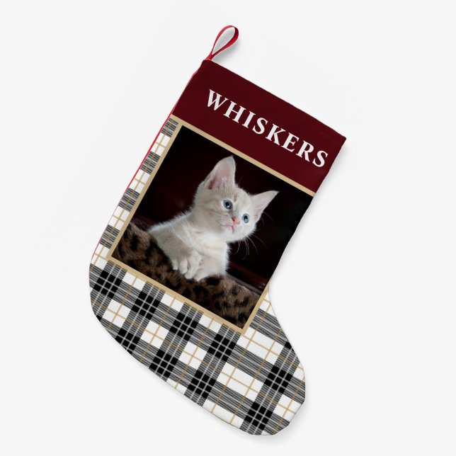 Festliches Schachbrett Karierte Haustiere Katze Fo Kleiner Weihnachtsstrumpf (Vorderansicht (hängend))