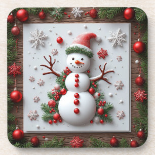 Festliches Schneemann-Design mit Weihnachtsdekorat Getränkeuntersetzer