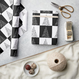 Festliches Schwarz-Weiß-Weihnachtsbaum-Geschenk Geschenkpapier