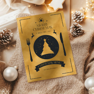 Festliches schwarzes und goldenes Weihnachtsmenü Einladung