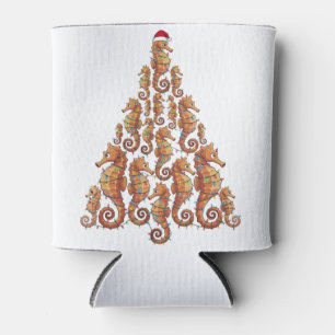 Festliches Seepferdchen mit einem Weihnachtsmannhu Dosenkühler